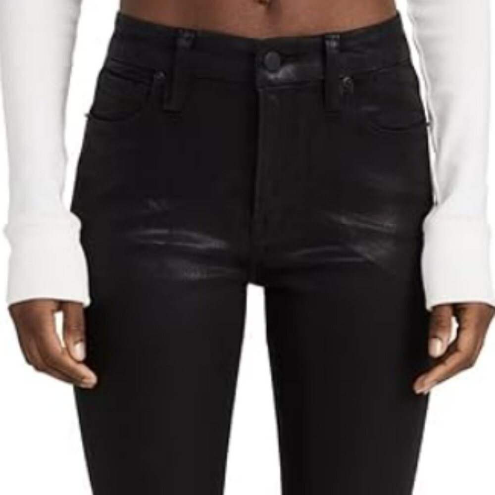 Good American Cotton Blend Good Legs Coated High-Rise Skinny Jeans in Black NWT